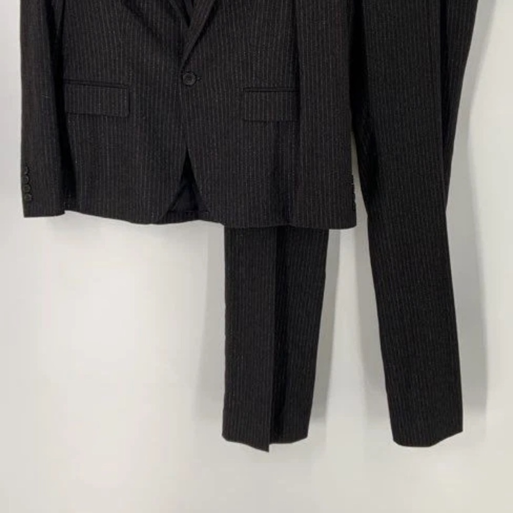 NWT Ralph Lauren Black Wool Blend Striped 2 Pc Pant Suit Womens Suit Set 10/12
